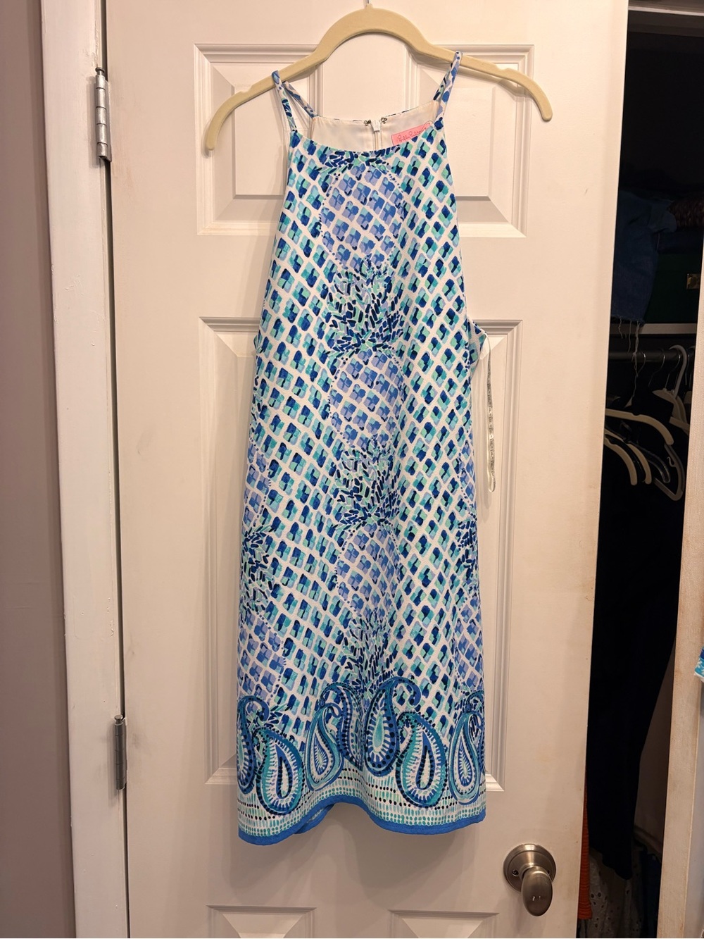 Blue & White Patterned Halter dress romper